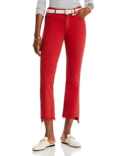 Mother The Insider Frayed Step Hem High Rise Cropped Bootcut Jeans In Hot Rod Red