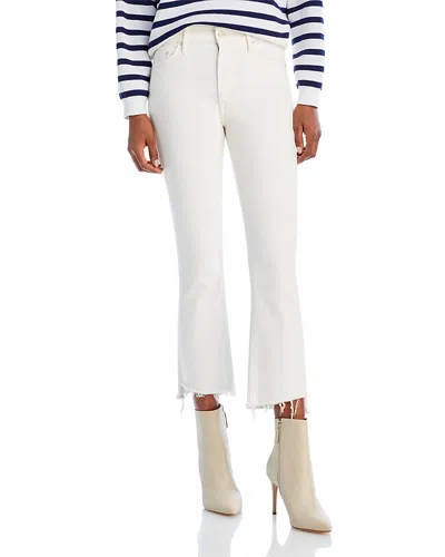 Mother The Insider High Rise Crop Step Fray Bootcut Jeans In Cream Puff In White