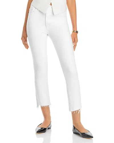 Mother The Insider High Rise Crop Step Fray Bootcut Jeans In Fairest Of Them All In White