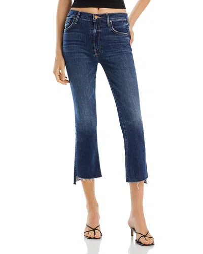 Mother The Insider High Rise Crop Step Fray Bootcut Jeans In Light Kitt