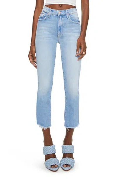 Mother The Insider High Waist Step Frayed Hem Crop Jeans In Blue