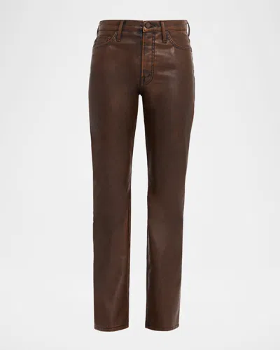 Mother Womens Just A Scratch The Insider Sneak Bootcut Faux-leather Trousers In Brown