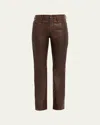 Mother The Insider Sneak Coated Jeans In Brown