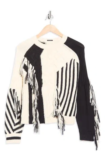 Mother The Jumper Colorblock Cable Stitch Fringe Sweater In Multi