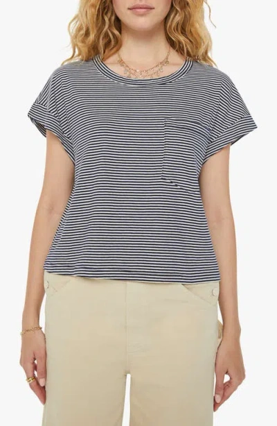 Mother The Keep On Rolling Stripe Cotton Pocket T-shirt In Cream And Navy Stripe