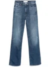 Mother High-waisted Cropped Jeans In Blue Denim