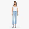 Mother Kick It Ankle Fray Straight Leg Jeans In Can You Dig It In Light Blue