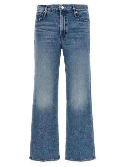 Mother Kick Ankle Denim Trousers Belted Style In Blue