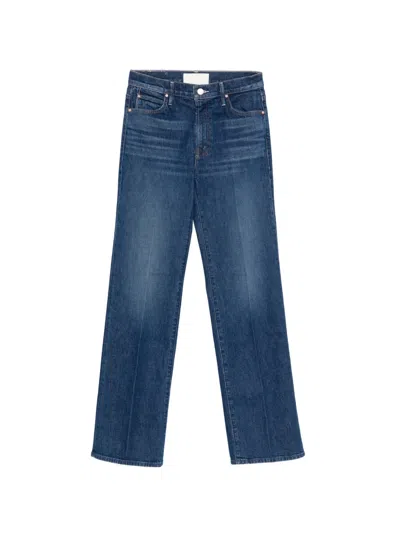 Mother Straight Leg Denim Trousers Contrast Stitching In Blue
