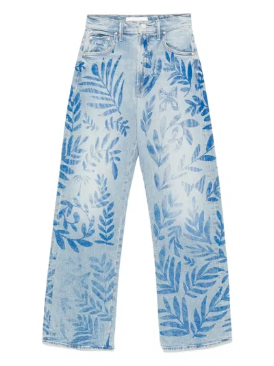 Mother The Lasso Sneak Leaf-print Jeans In Blue