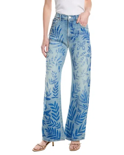 Mother Womens Pressed Leaves The Lasso Sneak Wide-leg High-rise Stretch-denim Jeans In Blue