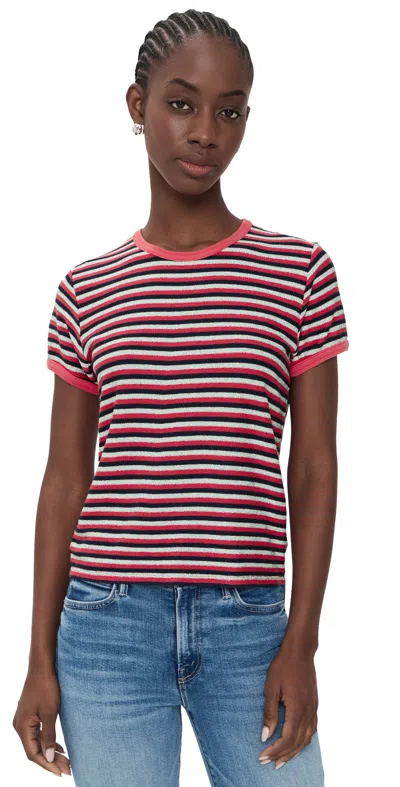 Mother The Lil Goodie Ringer Tee Navy Silver Pink Stripe In Multi