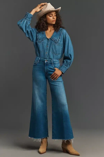 Mother The Lil Roller Fray Petite Jeans In Blue