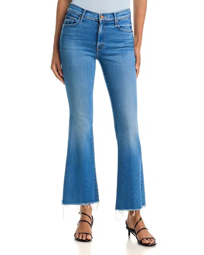 Mother The Lil' Weekender Petites High Rise Flared Jeans In Piece By Piece In Blue