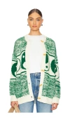Mother The Long Drop Cardigan Forest And Cream Sweater In Forest & Cream
