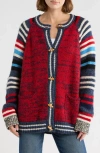Mother The Long Drop Raglan Sleeve Cotton Blend Cardigan In Red