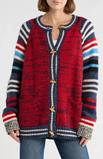 Mother The Long Drop Raglan Sleeve Cotton Blend Cardigan In Red