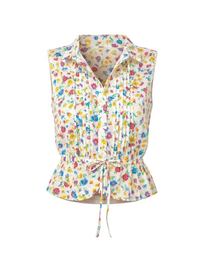 Mother The Love Letter Floral Sleeveless Cotton Drawstring Waist Shirt In Multi