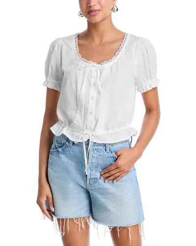 Mother The Love Letter Cotton Drawstring Waist Shirt In White