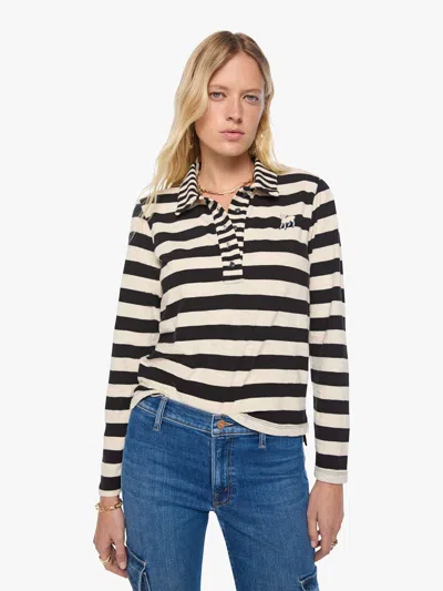 Mother The L/s Close Cut Huddle And Cream Stripe T-shirt In Black - Size X-small