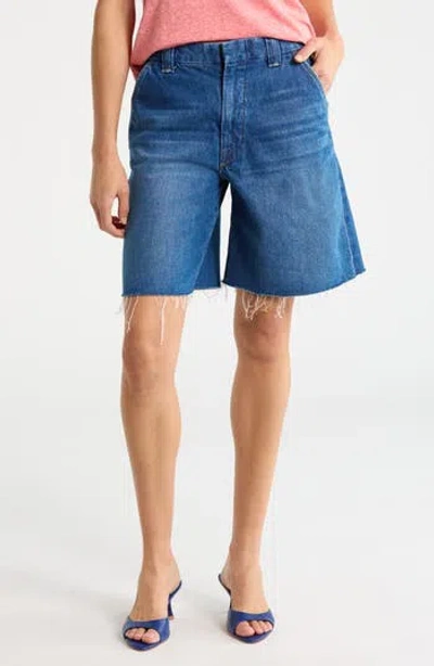 Mother The Lunch Money Fray Hem Denim Shorts In Pink