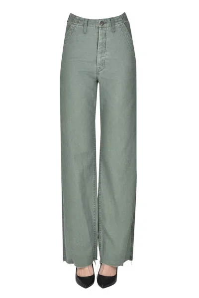 Mother The Major Sneak Fray Trousers In Green