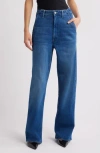 Mother The Major Sneak Roller High Waist Wide Leg Pants In Blue