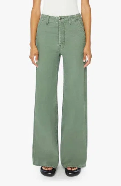Mother The Major Sneak Roller High Waist Wide Leg Pants In Green
