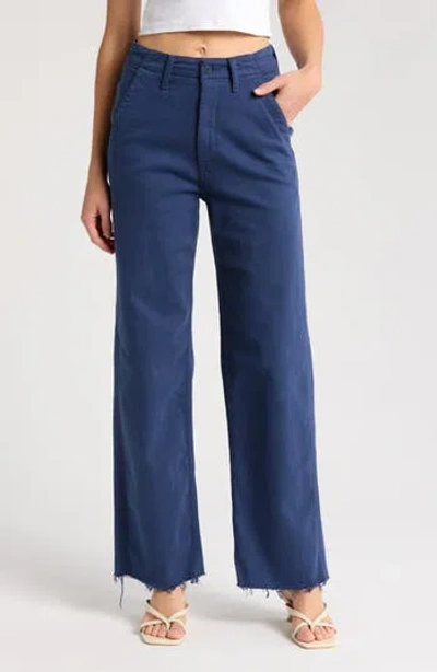 Mother The Major Zip Sneak Frayed High Waist Relaxed Straight Leg Pants In Ibl Insignia Blue