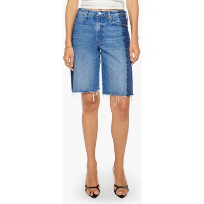 Mother The Maven Frayed Denim Bermuda Shorts In Blue