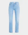 Mother The Mid-rise Dazzler Ankle Fray Jeans In Blue