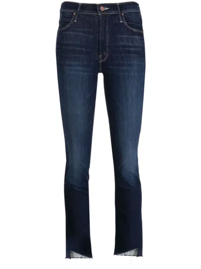 Mother The Mid Rise Dazzler Ankle Step Fray Slim-cut Jeans In Blue