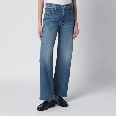 Mother The Mid Rise Lasso Sneak Jeans In Mid-blue Wash