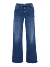 Mother Womens Bitchn The Maven Frayed-hem Straight-leg Mid-rise Cotton-blend Jeans In Blu