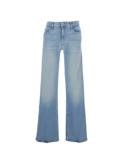Mother The Mid Rise Mavin Sneak Light Blue Jeans With Belt Loops And Logo Embroidery On The Rear In Denim W