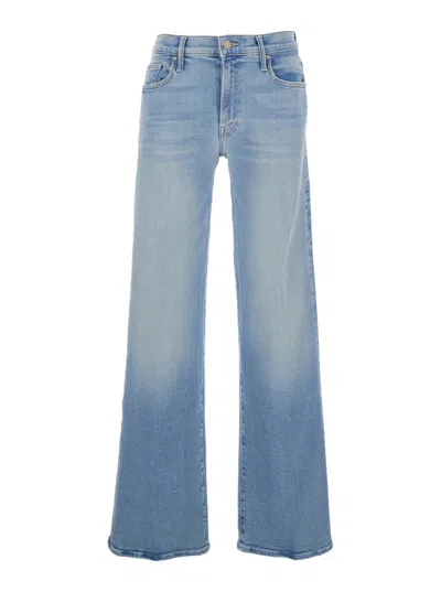 Mother The Mid Rise Mavin Sneak Light Blue Jeans With Belt Loops And Logo Embroidery On The Rear In Denim W