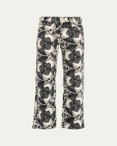 Mother Mid Rise Rambler Zip Ankle Jeans In Curlycue Black And Cream In Multi