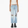 Mother The Mid Rise Rambler Zip Flood Jeans In Ripped Off In Blue