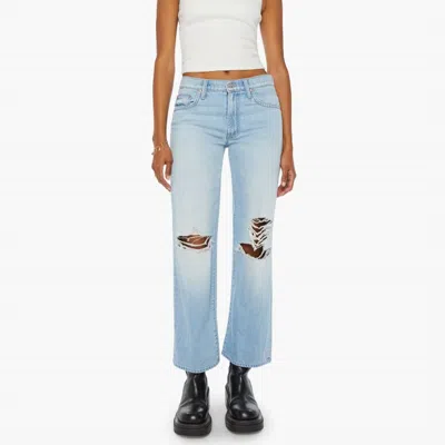 Mother The Mid Rise Rambler Zip Flood Jeans In Ripped Off In Blue