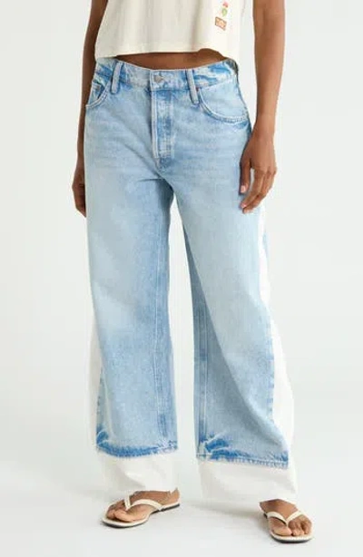 Mother The Nacho Double Dip Frayed Wide Leg Jeans In Blue