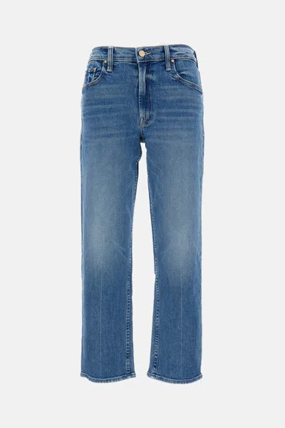 Mother Womens Kissing The Caddy The Rerun Sneak Cotton Denim Jeans In Blue