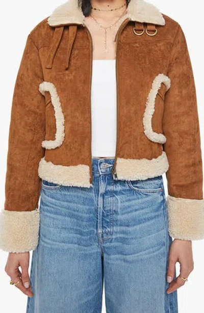 Mother The On Thin Ice Faux Suede Faux Shearling Trim Jacket In Brown