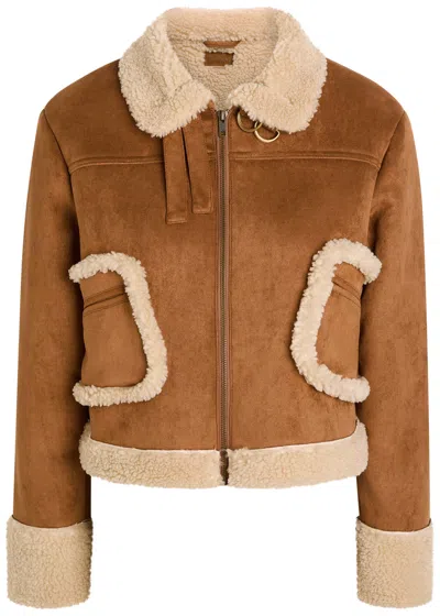 Mother The On Thin Ice Faux Suede Faux Shearling Trim Jacket In Brown