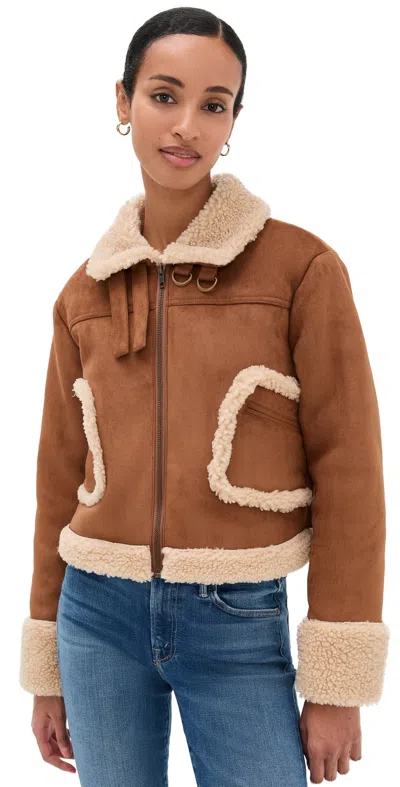 Mother The On Thin Ice Faux Suede Faux Shearling Trim Jacket In Brown
