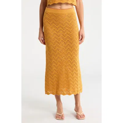 Mother The Open Knit Midi Skirt In Yellow