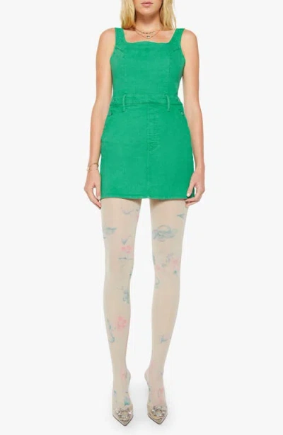 Mother The Over It Denim Minidress In Green