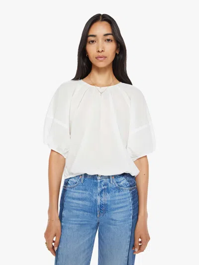 Mother Womens Lets Circle Back The Party In The Back Balloon-short-sleeves Cotton-poplin Top