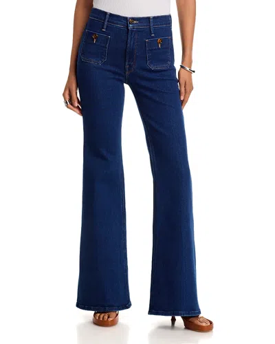 Mother The Patch Pocket Doozy Mid Rise Flare Jeans In Retrograde Rodeo In Blue
