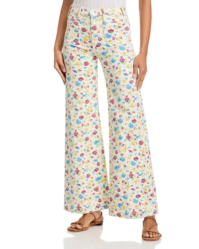 Mother Hustler Roller Patch Pocket Floral-print High-rise Bootcut Jeans In White