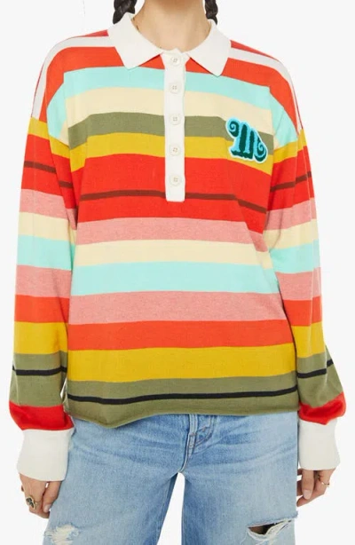 Mother The Penalty Kick Supima® Cotton Polo Sweatshirt In Rainbow- So Knotty